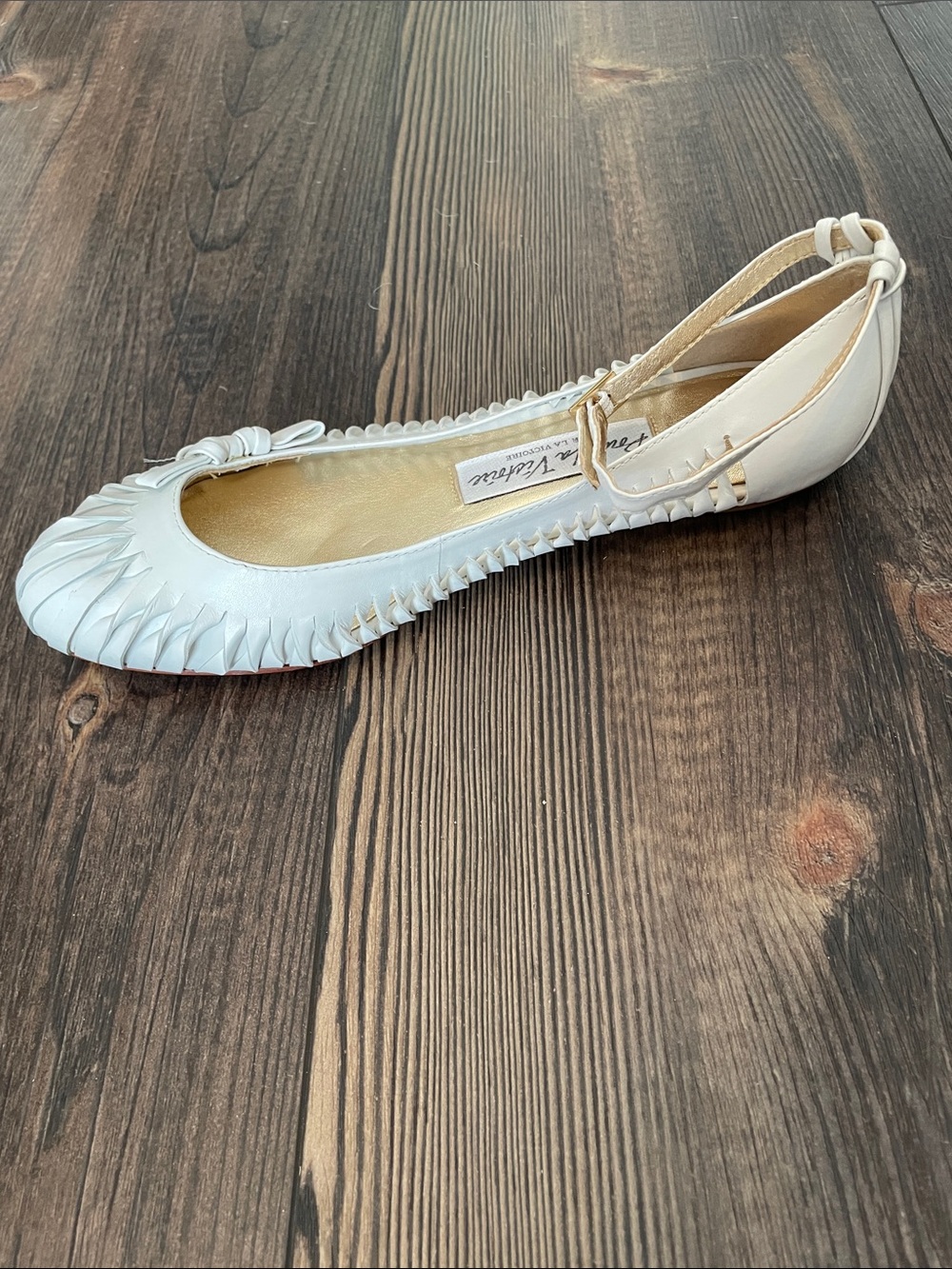 Pour La Victoire White Braided Leather Ankle-Strap Flats Size 7 - Picture 4 of 8